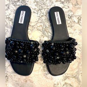 Steve Madden size 6.5 Black Slides - Black Beads and Rhinestones